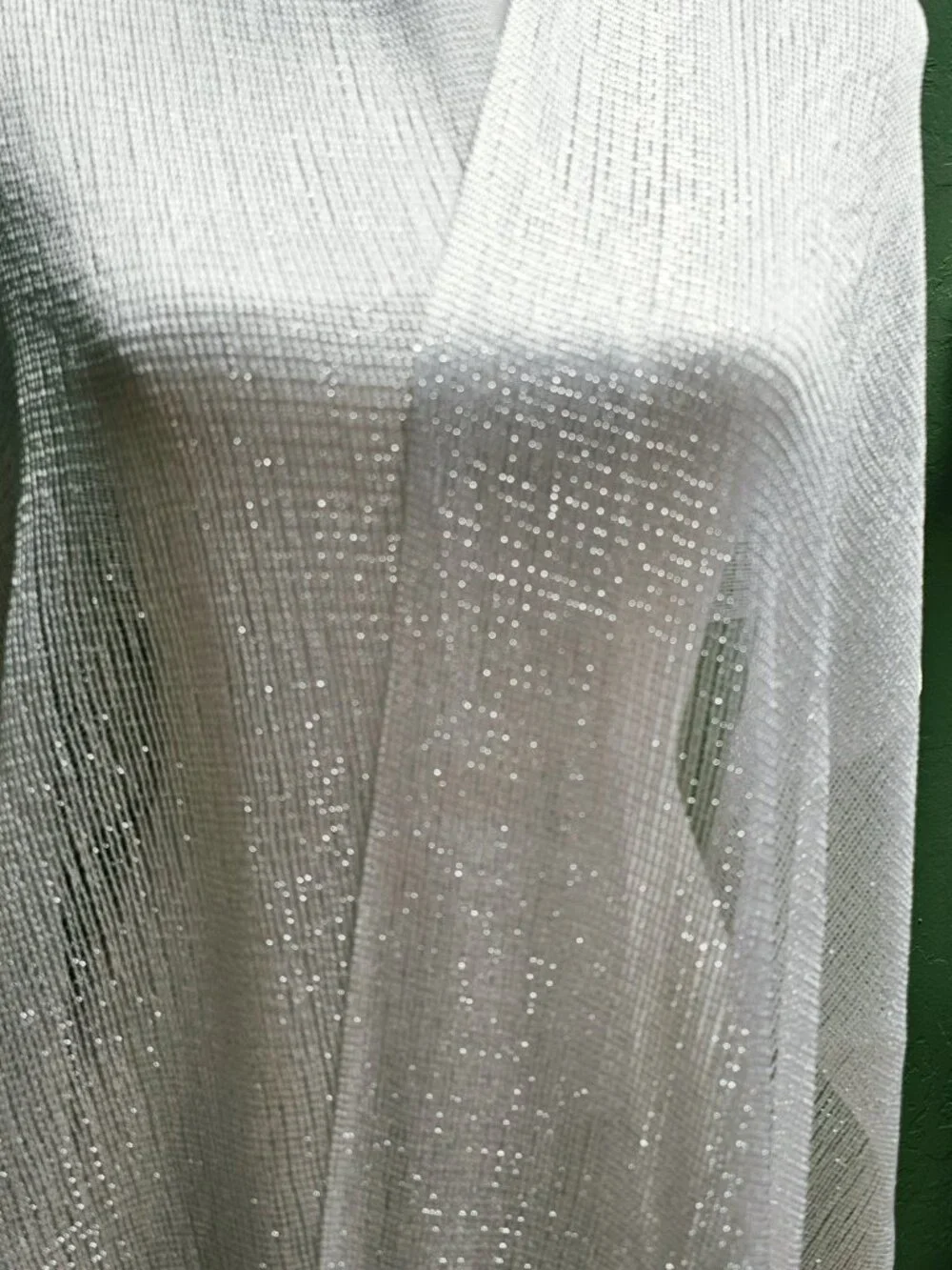 Shimmering White Polyester Scarf Shawl with Tassels Metallic Thread NWT